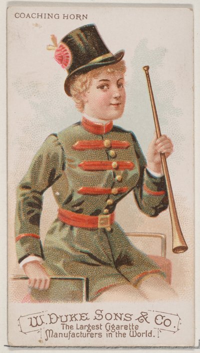 Cuerno de carruaje, de la serie Instrumentos Musicales N82 para cigarrillos marca Duke, 1888 de Schumacher and Ettlinger