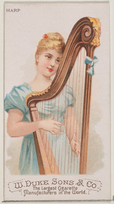 Arpa, de la serie Instrumentos Musicales N82 para cigarrillos marca Duke, 1888 de Schumacher and Ettlinger