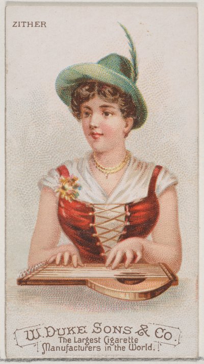 Cítara, de la serie Instrumentos Musicales N82 para cigarrillos marca Duke, 1888 de Schumacher and Ettlinger