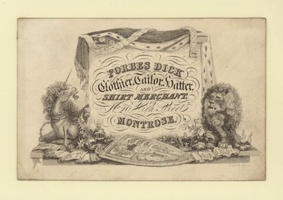Anuncio de Forbes Dick, sastre, sombrerero y comerciante de camisas, Montrose, Forfarshire, Escocia de Scottish School
