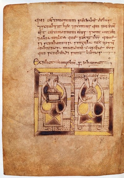 Dos figuras de clérigos del Evangelio de San Juan, del Libro de Deer de Scottish School
