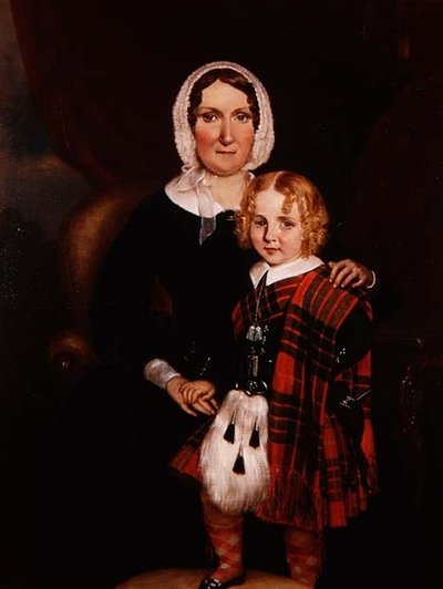 Retrato de una Mujer Escocesa con su Hijo Joven en Traje de las Tierras Altas, c.1860 de Scottish School
