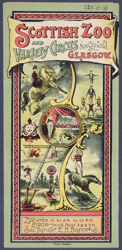 Folleto publicitario para el Zoológico y Circo de Variedades Escocés de Scottish School