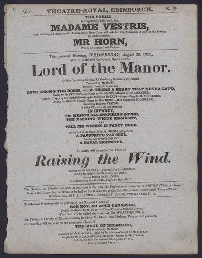 Programa de teatro para el Theatre Royal, Edimburgo, 20 de agosto de 1823 de Scottish School