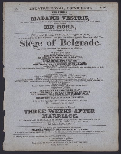 Programa de teatro para el Theatre Royal, Edimburgo, 23 de agosto de 1823 de Scottish School