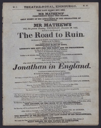 Programa de teatro para el Theatre Royal, Edimburgo, 29 de diciembre de 1825 de Scottish School