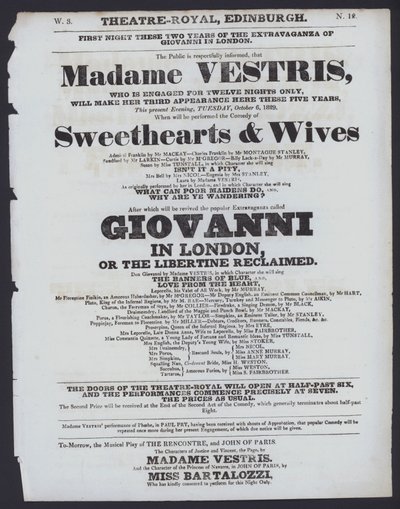 Programa de teatro para el Theatre Royal, Edimburgo, 6 de octubre de 1829 de Scottish School