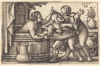 Payaso y Dos Mujeres Bañándose de Sebald Beham
