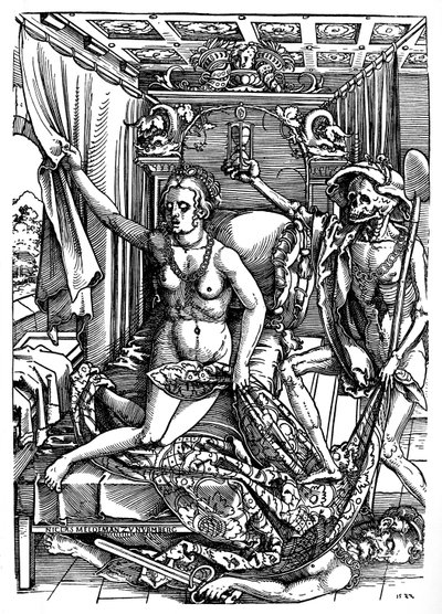 La muerte y la cortesana firmada por el grabador en madera de Sebald Beham