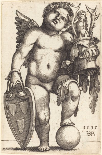 Genio femenino sosteniendo un escudo de armas de Sebald Beham
