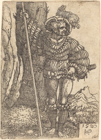 Soldado de Infantería de Pie junto a un Árbol de Sebald Beham