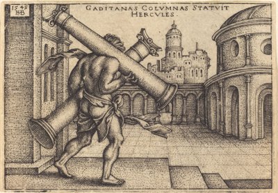 Hércules llevando las columnas de Gaza de Sebald Beham
