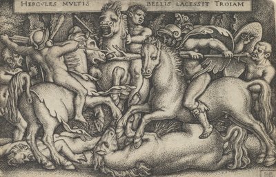 Hércules Luchando Contra los Troyanos, de Los Trabajos de Hércules de Sebald Beham