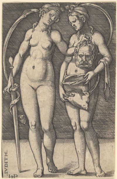 Judith de pie a la derecha y sosteniendo la cabeza de Holofernes en su mano derecha, ca. 1520-30 de Sebald Beham