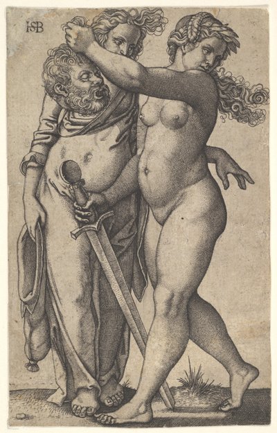Judith caminando hacia la izquierda con la cabeza de Holofernes en su mano derecha y una espada, ca. 1530-50 de Sebald Beham