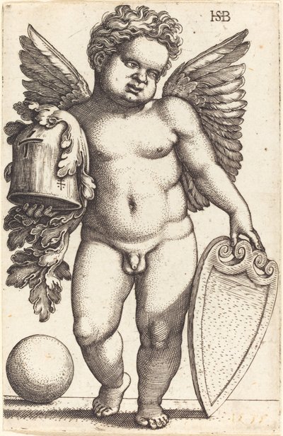 Genio masculino sosteniendo un escudo de armas de Sebald Beham