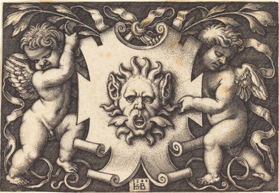 Máscara sostenida por dos genios de Sebald Beham