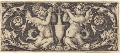 Ornamento con tritones tocando cuernos de Sebald Beham