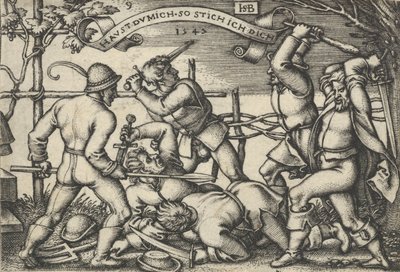 Pelea de campesinos, de La fiesta de los campesinos o los doce meses, 1547 de Sebald Beham