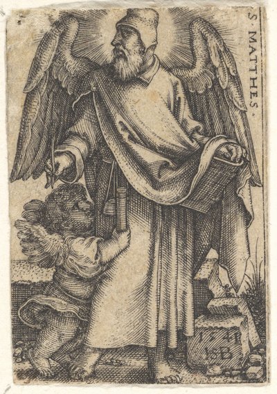 Placa 1: San Mateo con la cabeza girada en perfil hacia la izquierda, un querubín en la parte inferior izquierda, 1541 de Sebald Beham