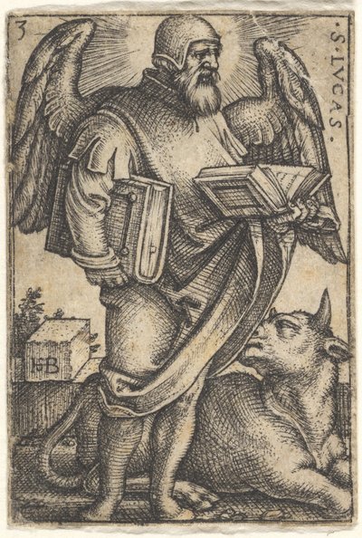Placa 3: San Lucas con la cabeza girada en perfil hacia la derecha, un libro en cada mano, 1541 de Sebald Beham