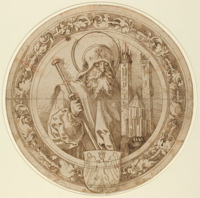 San Sebaldo llevando el modelo de su iglesia en Núremberg de Sebald Beham