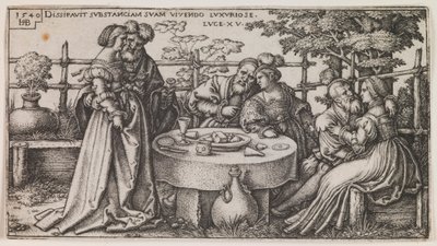 El hijo pródigo derrochando su fortuna, de la serie “La historia del hijo pródigo” de Sebald Beham