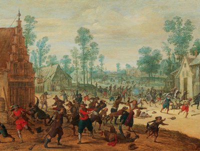 Soldados luchando en un pueblo de Sebastiaen Vrancx