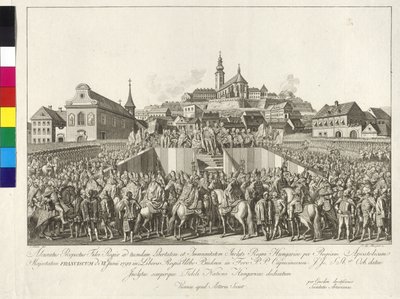Coronación del emperador Francisco II al rey de Hungría en Budapest el 6 de junio de 1792 (grabado en cobre) de Sebastian Mansfeld