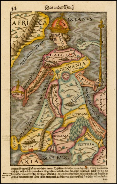 Europa regina Reina Europa De la Cosmographia, 1570 de Sebastian Munster
