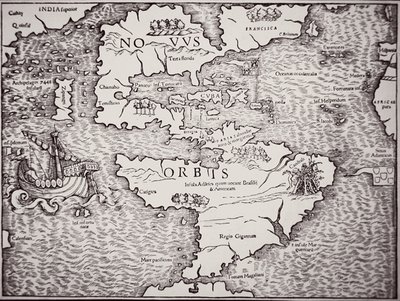 Mapa de América mostrando los océanos Atlántico y Pacífico de Sebastian Munster