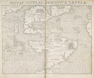 Mapa de América del Norte, Islas Nuevas, 17 nuevo mapa, Sebastian Munster de Sebastian Munster