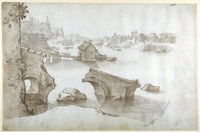 Vista del Tíber con las ruinas del Ponte Rotto (sobre el Aventino), la Marmorata y la Ripa Grande de Sebastian Vrancx