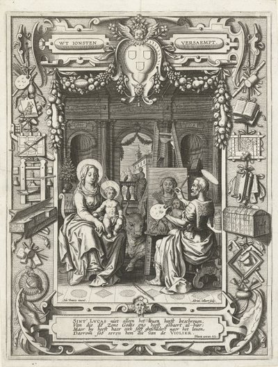 Escudo de armas del Gremio de San Lucas con San Lucas pintando a la Virgen y el Niño, 1620-21 de Sebastian Vrancx