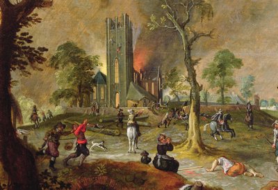 Tropas españolas saqueando un pueblo de Flandes durante la guerra de los Países Bajos (óleo sobre lienzo) de Sebastian Vrancx