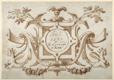 Cartucho de ornamentación asociado con el conjunto de sus Vistas Romanas de Sebastian Vrancx