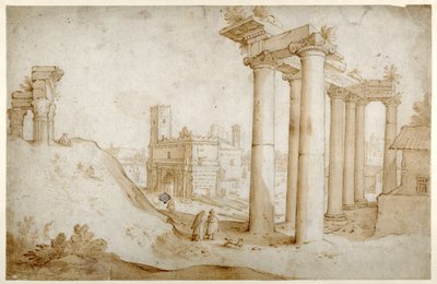 El Foro Romano con el Templo de Tito y Vespasiano, el Templo de Saturno y el Arco de Septimio Severo de Sebastian Vrancx