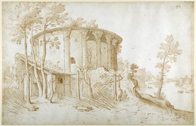 El Templo de Vesta en el Foro Boario, visto desde el norte, el Tíber a la derecha, c.1650 de Sebastian Vrancx