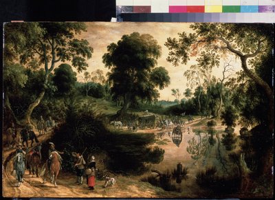 Viajar con escolta militar. Pintura de Sebastiaen Vrancx (1574-1647). Óleo sobre tabla, 38,5 x 59 cm, hacia 1610. Arte flamenco, arte barroco. Museo Pushkin de Bellas Artes, Moscú. de Sebastian Vrancx