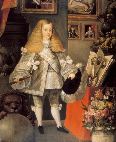 "Retrato de Carlos II de España (1661-1700) niño" Detalle. Pintura atribuida a Sebastián por Herrera Barnuevo (1619-1671). Siglo XVII. de Sebastian de (attr.to) Herrera Barnuevo