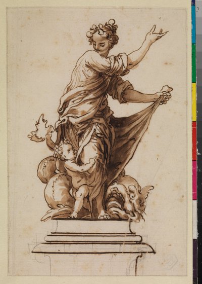 Grupo alegórico en un pedestal con una figura femenina, un infante y un dragón, siglo XVII de Sebastian de Herrera Barnuevo