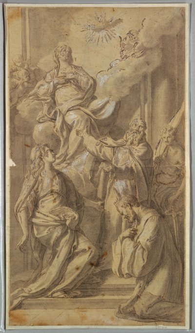 Dibujo, Virgen y santos, hacia 1730 de Sebastiano Conca