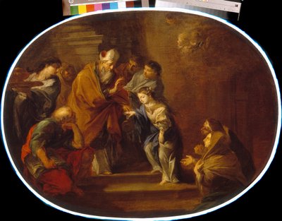 La presentación de la bienheureuse Vierge Marie - Pintura de Sebastiano Conca (1680-1764), huile sur toile, 89x119 cm - La Presentación de la Santísima Virgen María, Óleo sobre lienzo de Sebastiano Conca - Estado A Museo Pushkin de Bellas Artes, Moscú de Sebastiano Conca