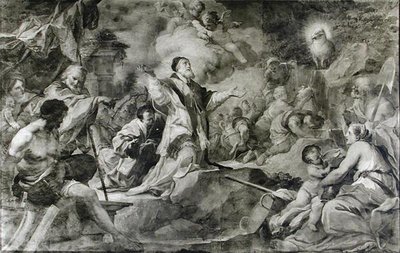 San Clemente invocando al Cordero de Dios para producir agua de una roca en Crimea de Sebastiano Conca