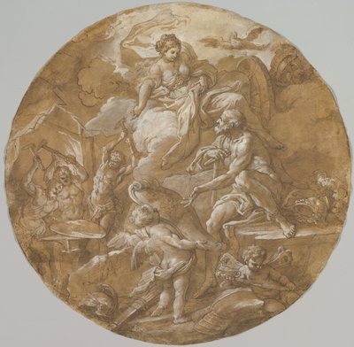 Venus en la fragua de Vulcano (recto), Bocetos con dos putti (verso), ca. 1716-18 de Sebastiano Conca