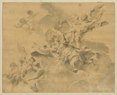 Una reina enviada al infierno por ángeles vengadores, c.1676-1746 (pluma, tinta y aguada sobre papel) de Sebastiano Galeotti