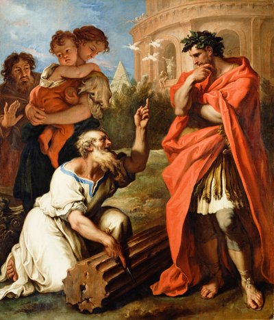 Tarquinio el Viejo consultando a Attius Navius, c.1690 de Sebastiano Ricci