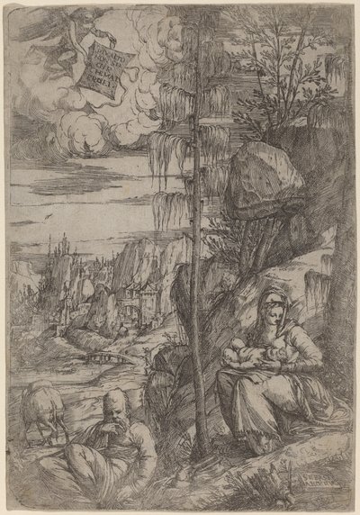 Paisaje con el Descanso en la Huida a Egipto de Sebastiano de Valentinis