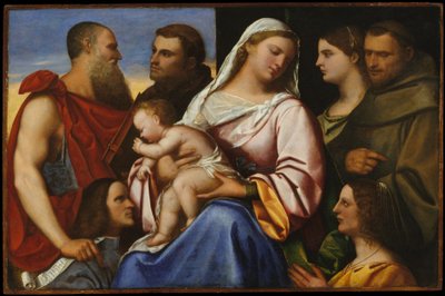 Virgen con el Niño y santos y donantes, c.1485-1547 (óleo sobre madera) de Sebastiano del (c.1485 1547) (attr. to) Piombo