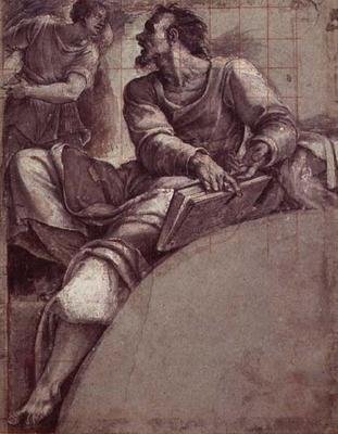 Un profeta dirigido por un ángel (grabado) de Sebastiano del (c.1485 1547) Piombo